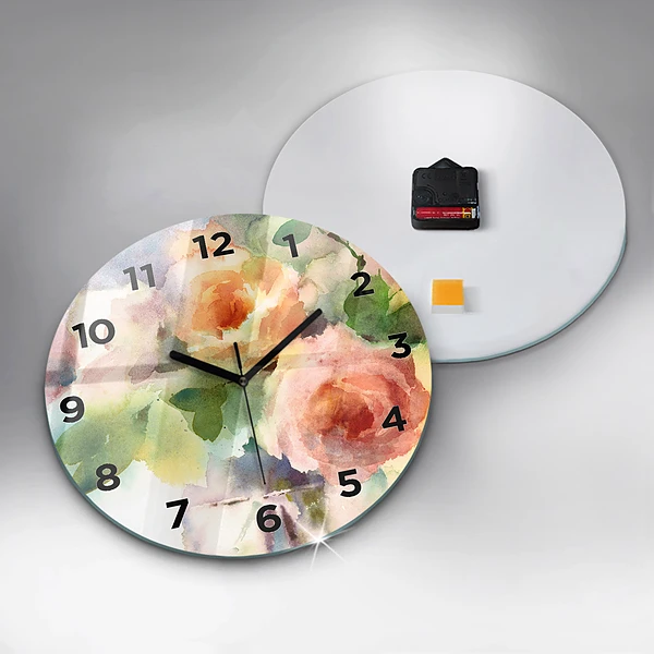 Wanduhr rund mit motiv Rosen in einer Vase Aquarell