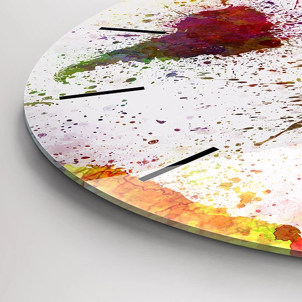 Wanduhr glas rund Aquarellierte Weltkarte
