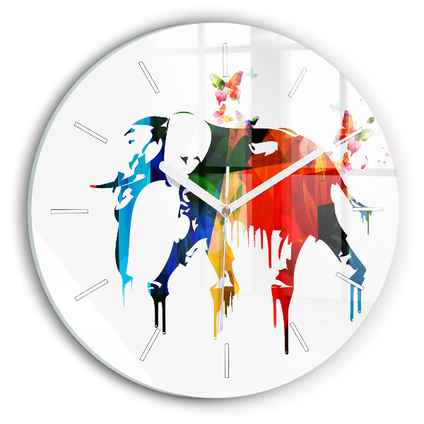 Wanduhr glas rund Farbig bemalter Elefant