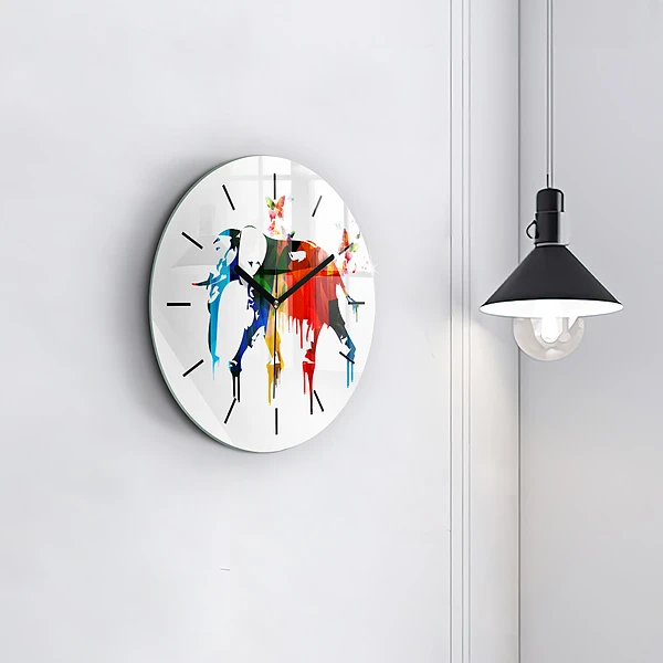 Wanduhr glas rund Farbig bemalter Elefant
