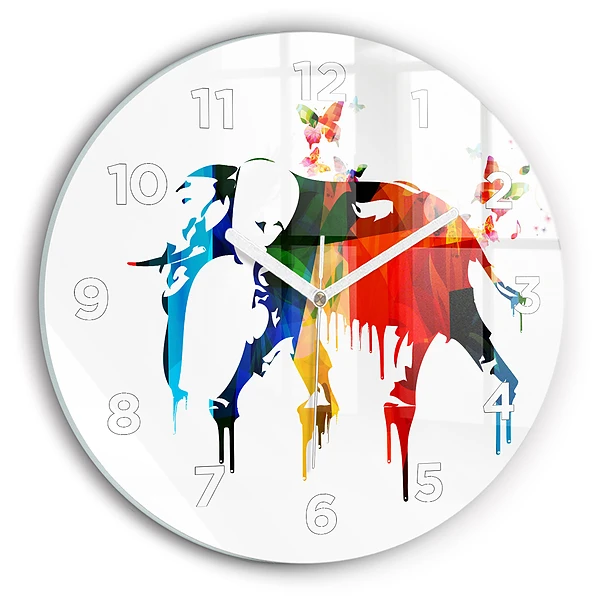 Wanduhr glas rund Farbig bemalter Elefant