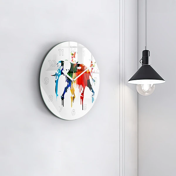 Wanduhr glas rund Farbig bemalter Elefant