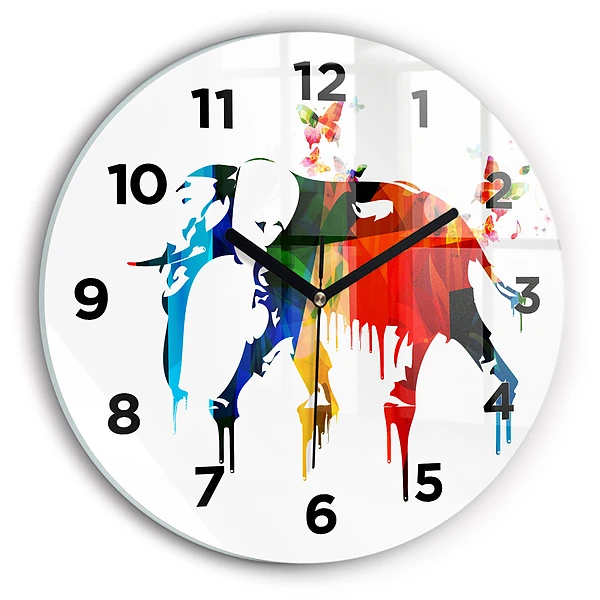 Wanduhr glas rund Farbig bemalter Elefant