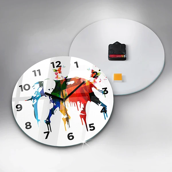 Wanduhr glas rund Farbig bemalter Elefant