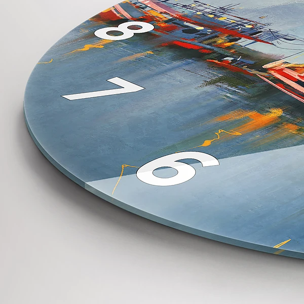 Wanduhr rund mit motiv Fischerboot im Hafen