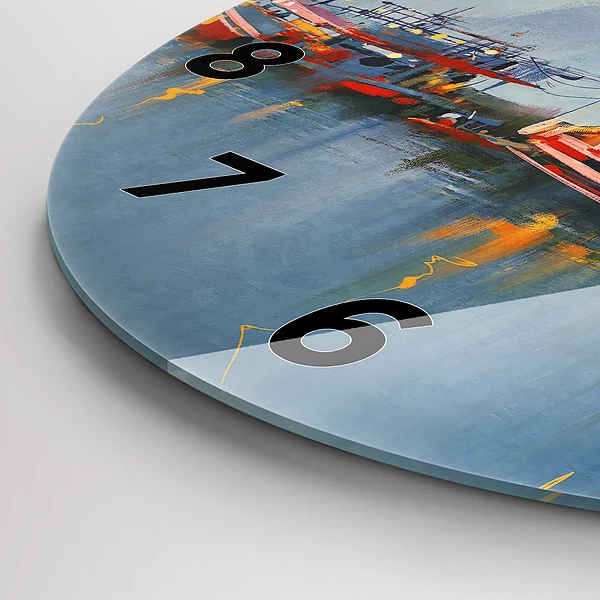 Wanduhr rund mit motiv Fischerboot im Hafen