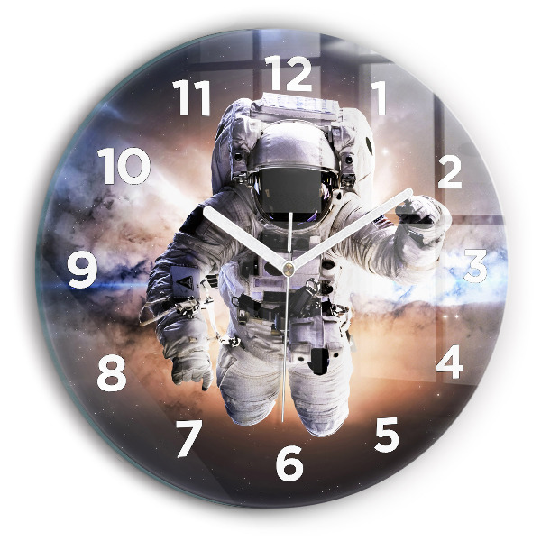 Wanduhr glas rund Astronaut im Weltraum