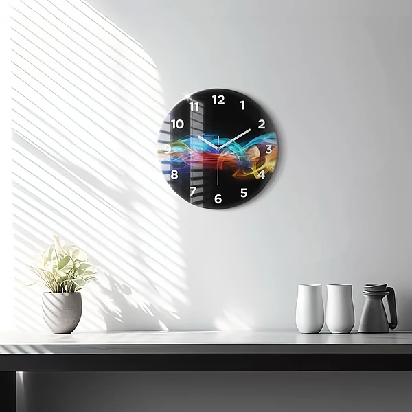 Wanduhr glas rund Abstrakte farbige Linien
