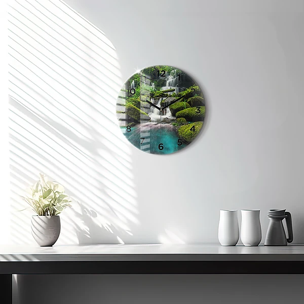 Wanduhr rund mit motiv Wasserfall Thailand