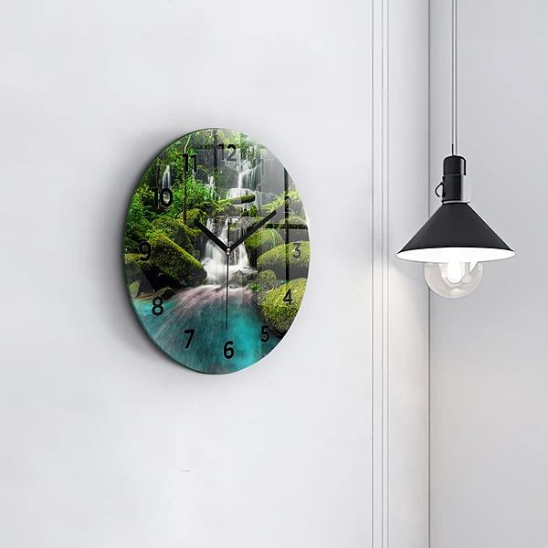 Wanduhr rund mit motiv Wasserfall Thailand