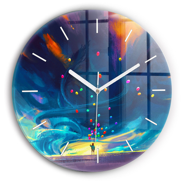 Wanduhr rund Kind und Luftballons