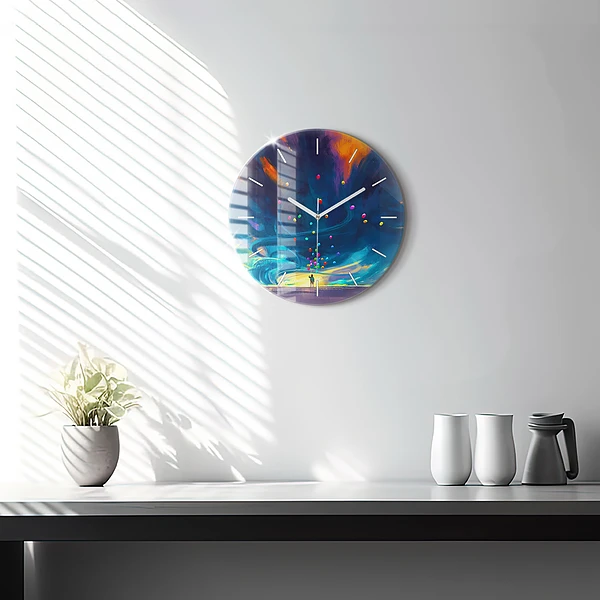 Wanduhr rund Kind und Luftballons