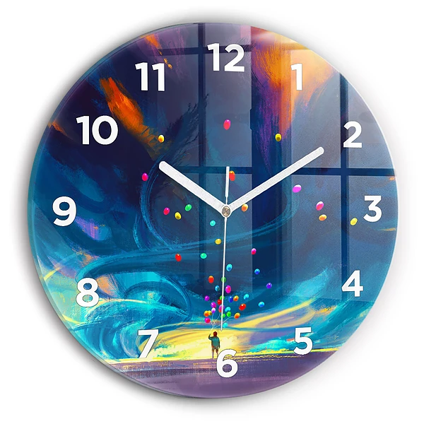 Wanduhr rund Kind und Luftballons