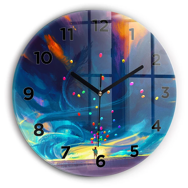 Wanduhr rund Kind und Luftballons