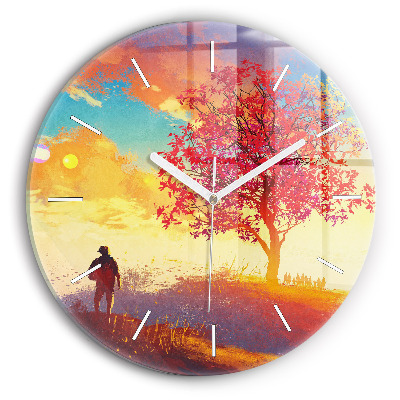 Wanduhr rund Herbstlandschaft