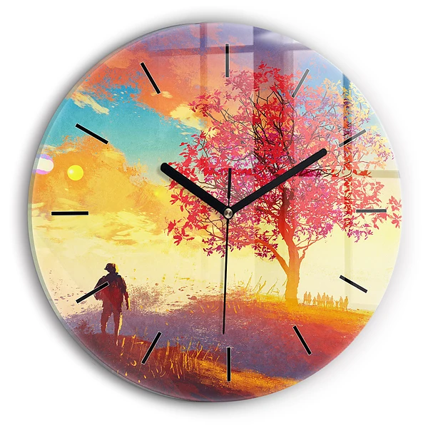 Wanduhr rund Herbstlandschaft