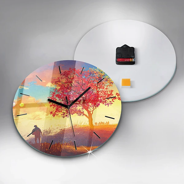 Wanduhr rund Herbstlandschaft