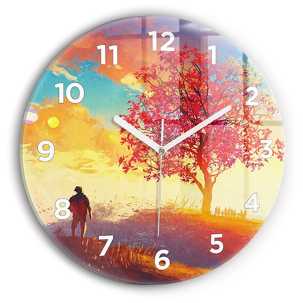 Wanduhr rund Herbstlandschaft
