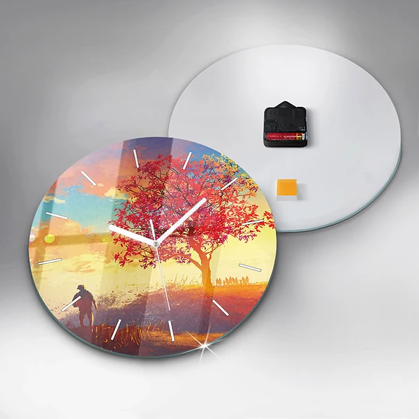 Wanduhr rund Herbstlandschaft