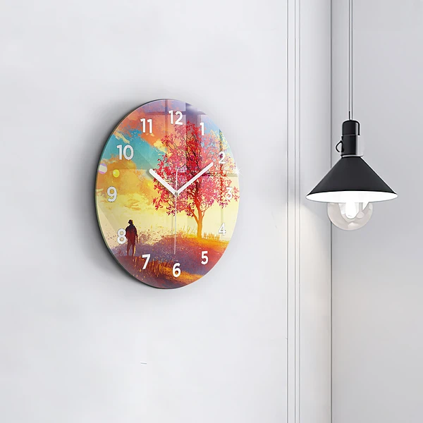 Wanduhr rund Herbstlandschaft