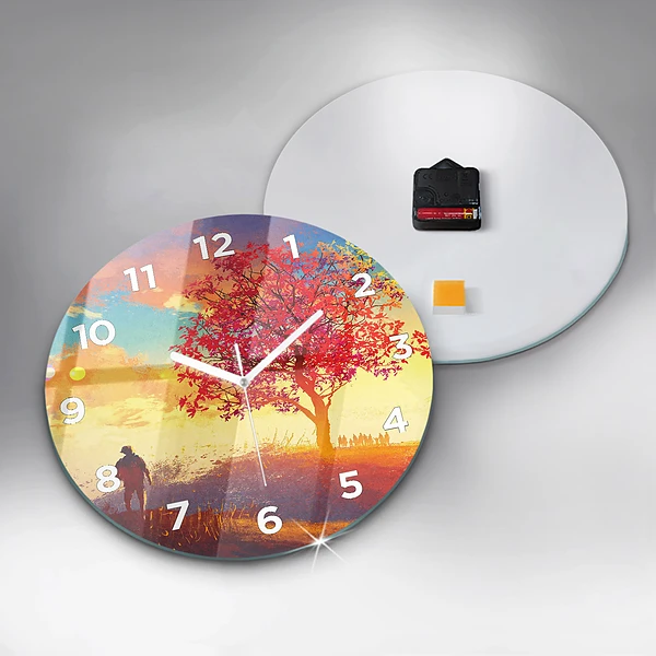 Wanduhr rund Herbstlandschaft