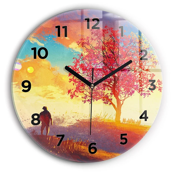 Wanduhr rund Herbstlandschaft