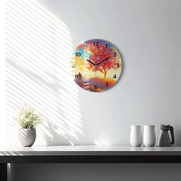 Wanduhr rund Herbstlandschaft