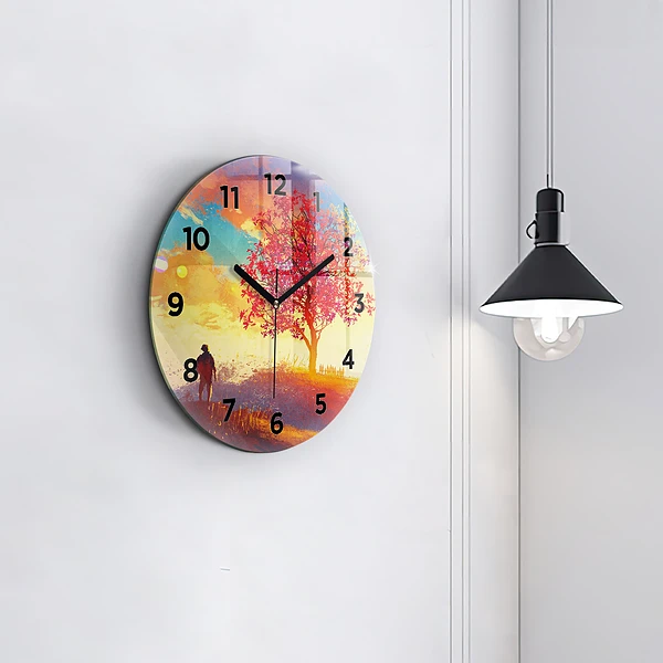 Wanduhr rund Herbstlandschaft