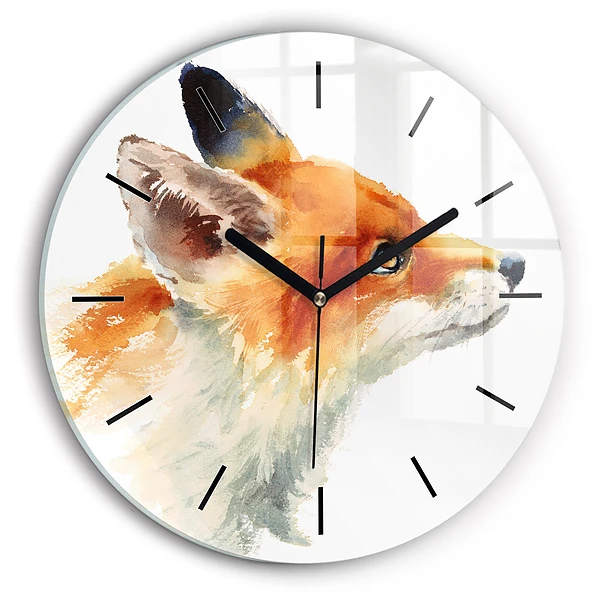 Wanduhr glas rund Aquarell Jungfuchs