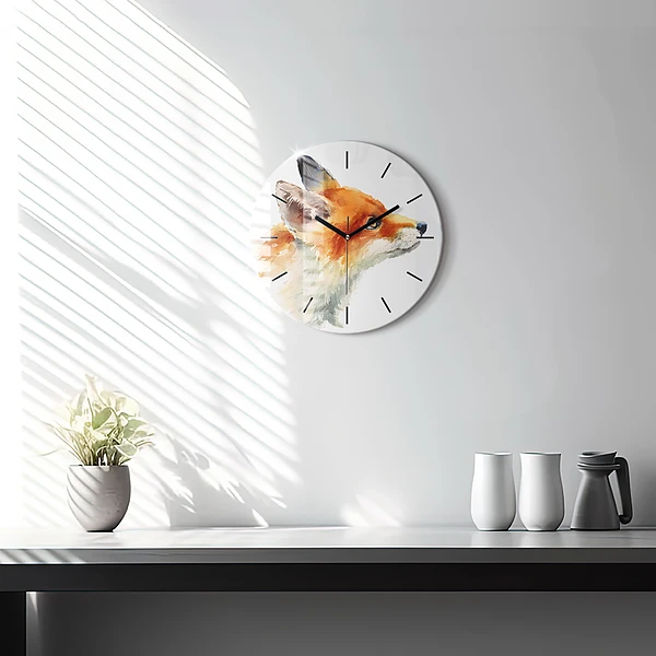 Wanduhr glas rund Aquarell Jungfuchs