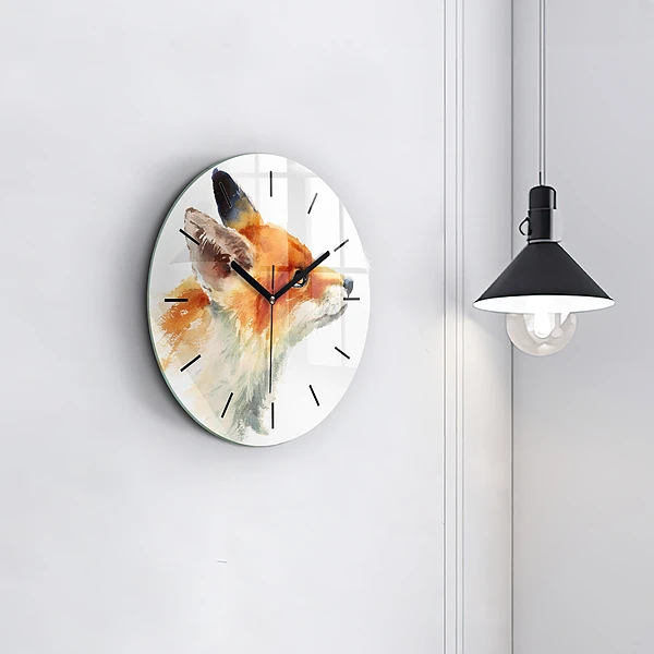 Wanduhr glas rund Aquarell Jungfuchs