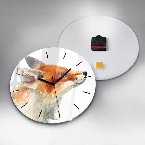 Wanduhr glas rund Aquarell Jungfuchs