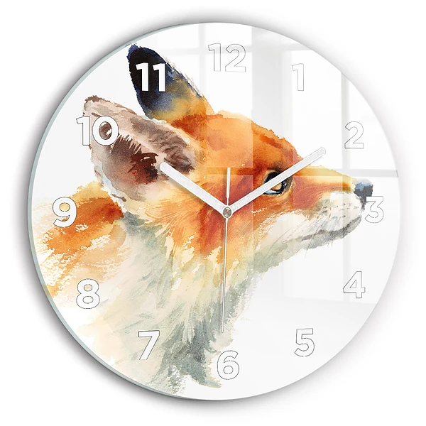 Wanduhr glas rund Aquarell Jungfuchs