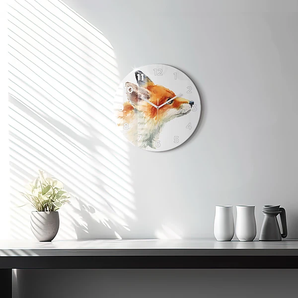 Wanduhr glas rund Aquarell Jungfuchs