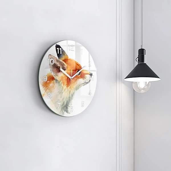 Wanduhr glas rund Aquarell Jungfuchs