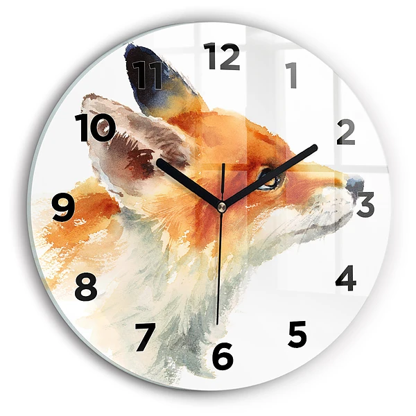 Wanduhr glas rund Aquarell Jungfuchs