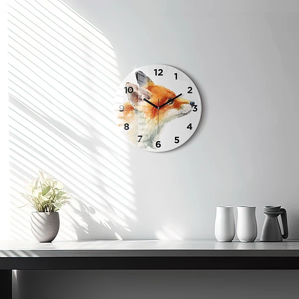 Wanduhr glas rund Aquarell Jungfuchs