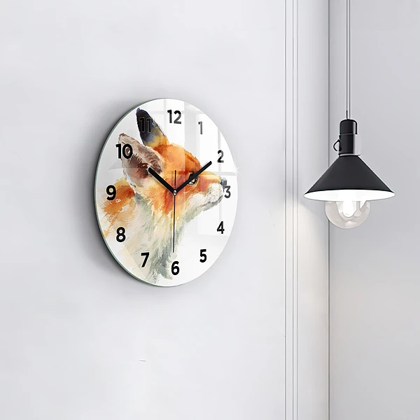 Wanduhr glas rund Aquarell Jungfuchs