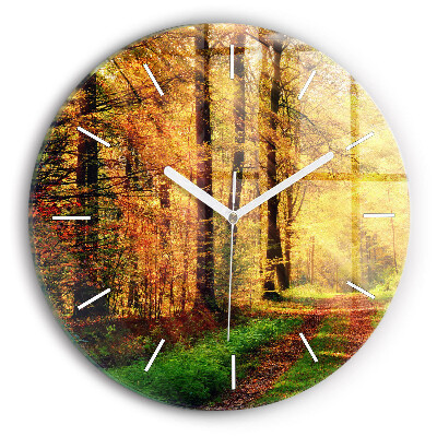 Wanduhr glas rund Herbstliche Waldlandschaft