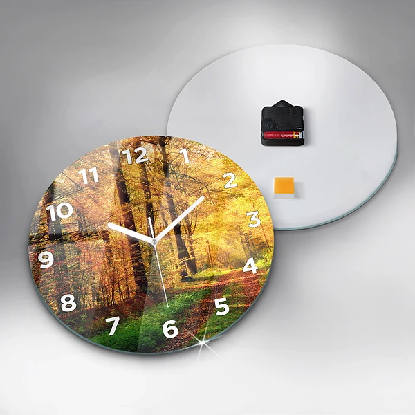 Wanduhr glas rund Herbstliche Waldlandschaft