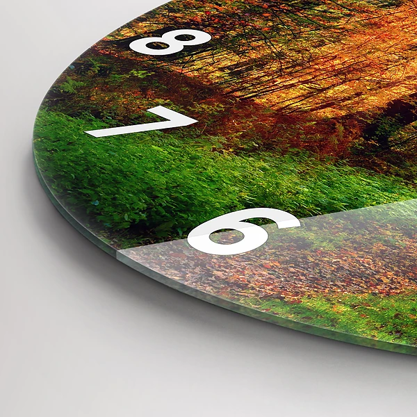 Wanduhr glas rund Herbstliche Waldlandschaft