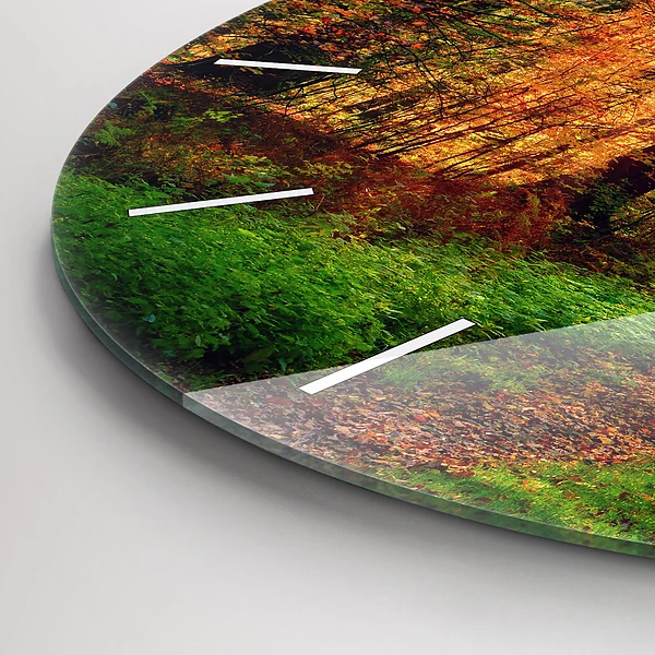 Wanduhr glas rund Herbstliche Waldlandschaft
