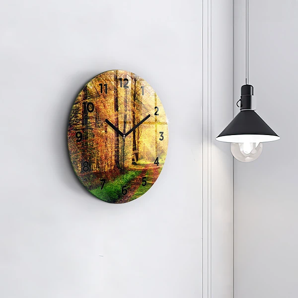 Wanduhr glas rund Herbstliche Waldlandschaft