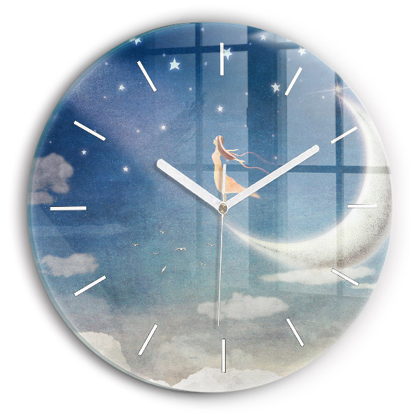 Wanduhr rund Mädchen auf dem Mond