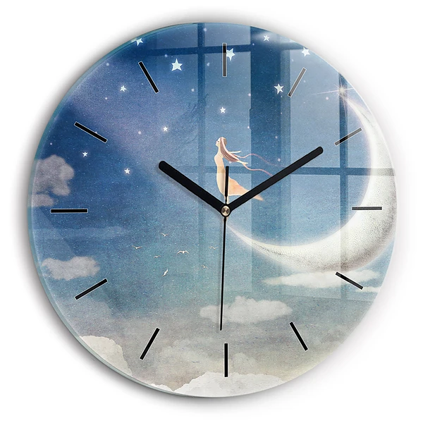 Wanduhr rund Mädchen auf dem Mond