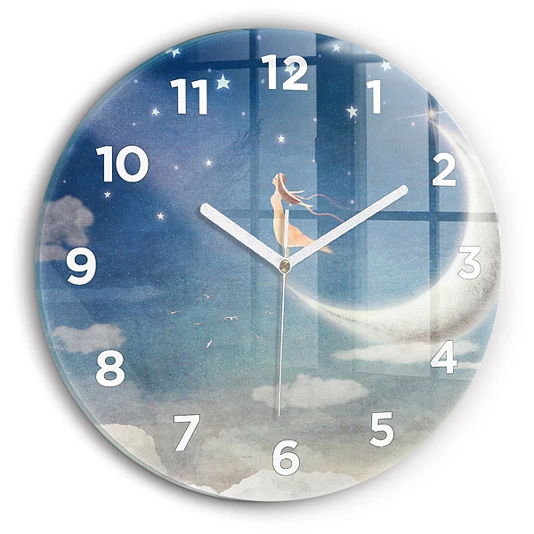 Wanduhr rund Mädchen auf dem Mond