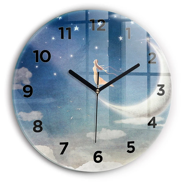 Wanduhr rund Mädchen auf dem Mond