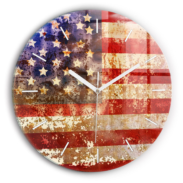 Wanduhr glas rund US-Flagge im Vintage-Stil