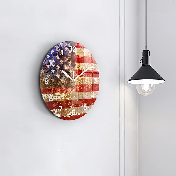 Wanduhr glas rund US-Flagge im Vintage-Stil