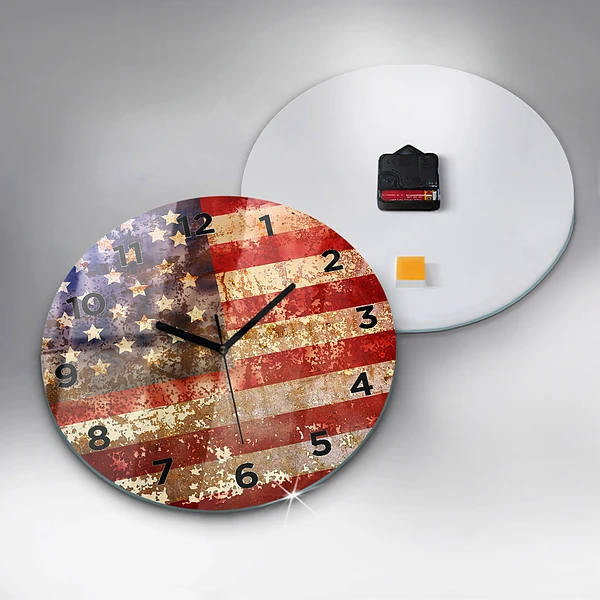 Wanduhr glas rund US-Flagge im Vintage-Stil
